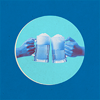 Two hands hold mugs of beer in a cheers to beating prostate cancer.