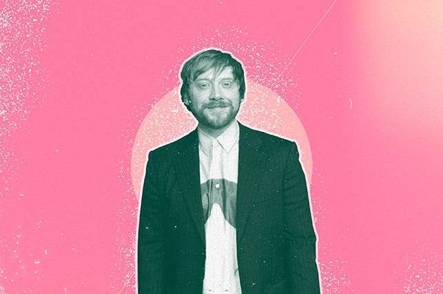 An image of Rupert Grint is against a pink background.
