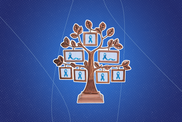 a family tree with photos of blue ribbons on a dark blue background